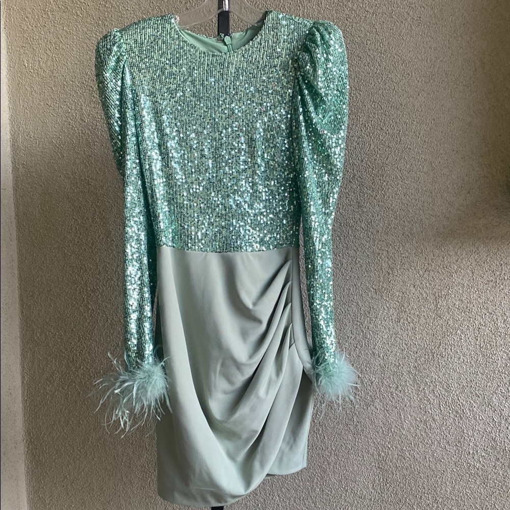 Lavish Alice Mint Green Sequin Long Sleeve Dress
